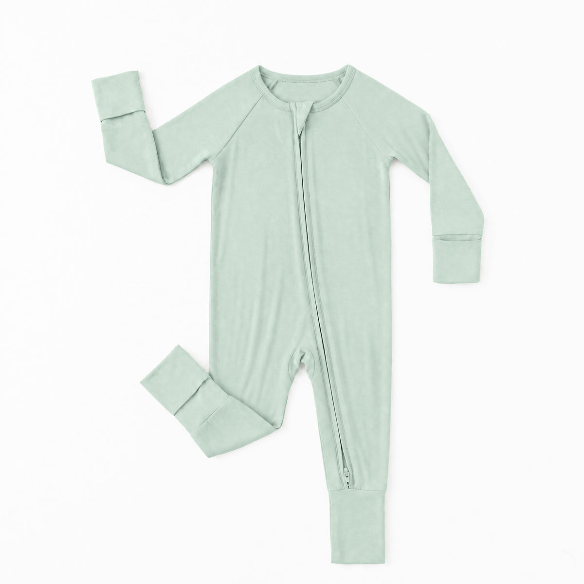 Sage Green Solid Bamboo Zipper Romper Pajamas