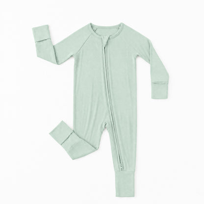 Sage Green Solid Bamboo Zipper Romper Pajamas