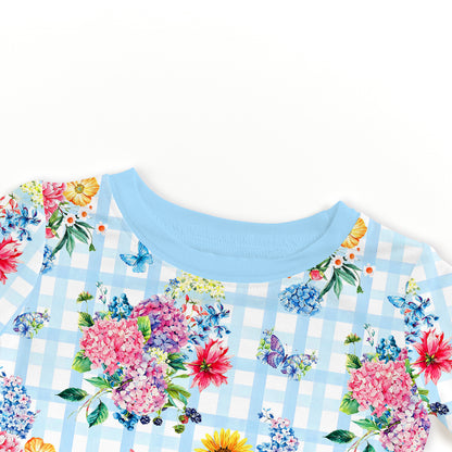 Gingham Garden Bouquet Kids Bamboo Two-Piece Pajama Set