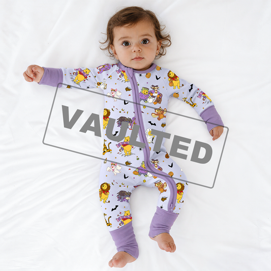 Halloween Bear Pumpkin Bat Bamboo Zipper Romper Pajamas