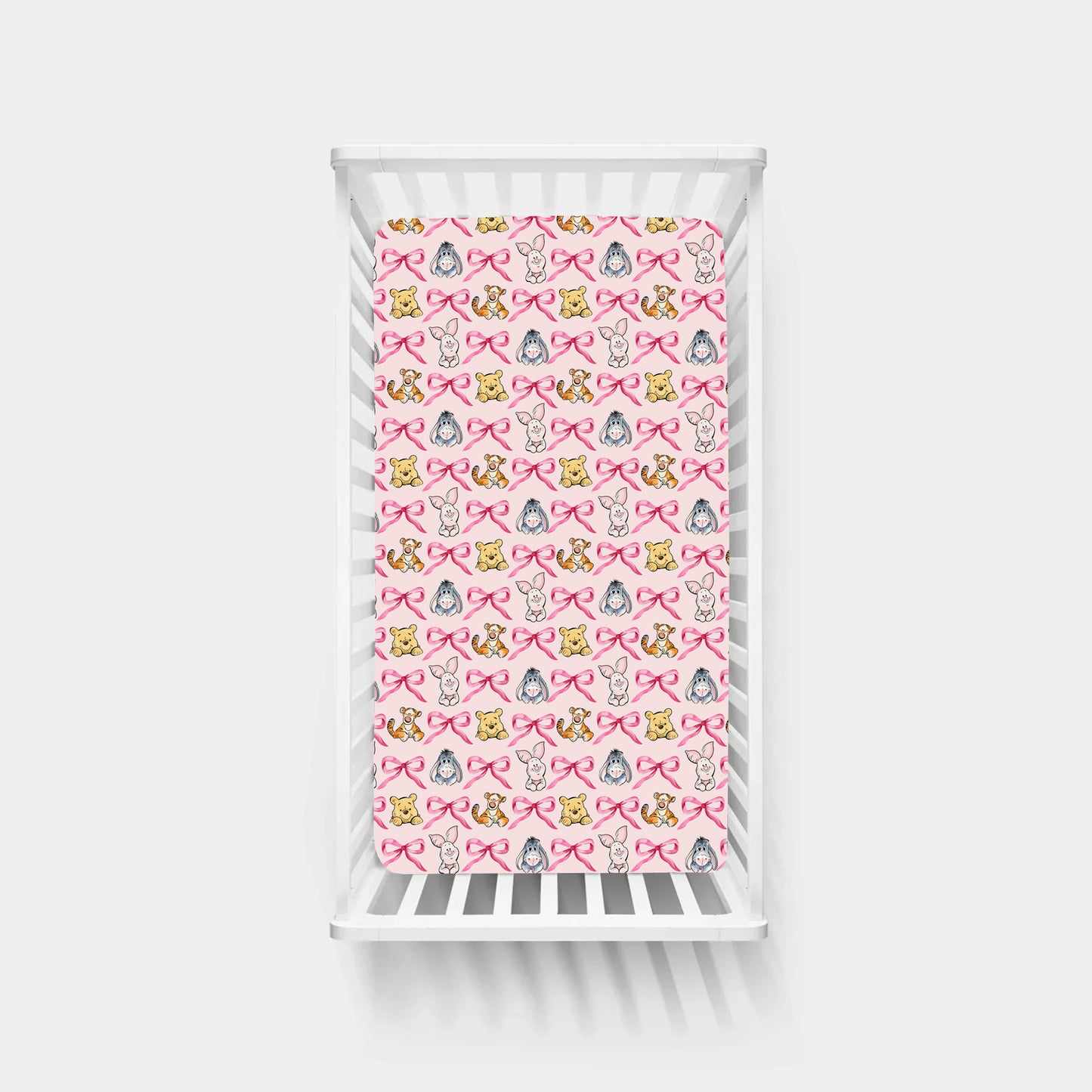 Sunny Bear and Pig Friends Bow Bamboo Fitted Crib Sheet