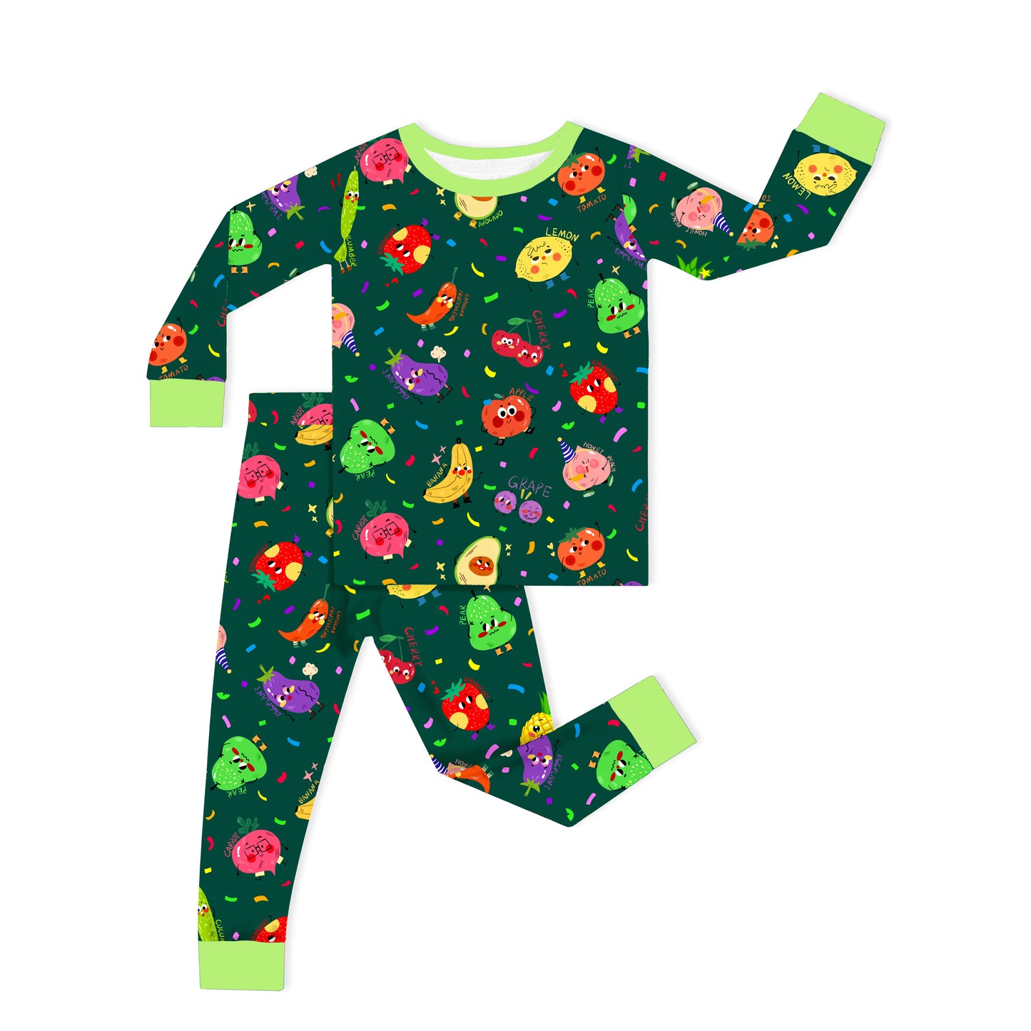 Bountiful Fruit Cherry and Banana Nighttime Kids Two-Piece Pajama Set