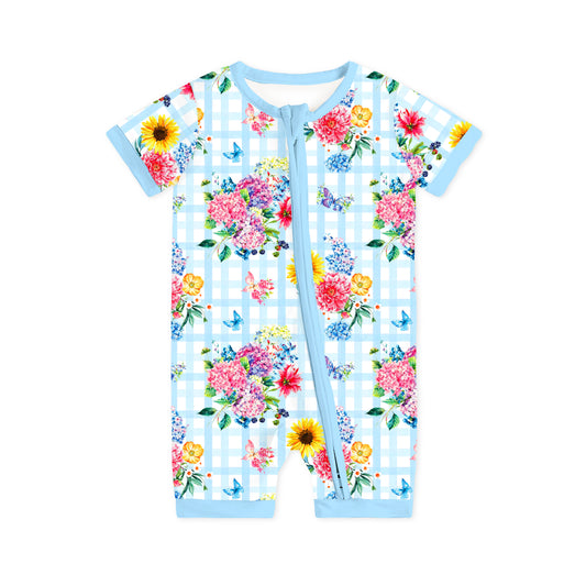 Gingham Garden Bouquet Short Bamboo Zippy Baby Romper