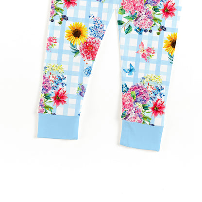 Gingham Garden Bouquet Kids Bamboo Two-Piece Pajama Set