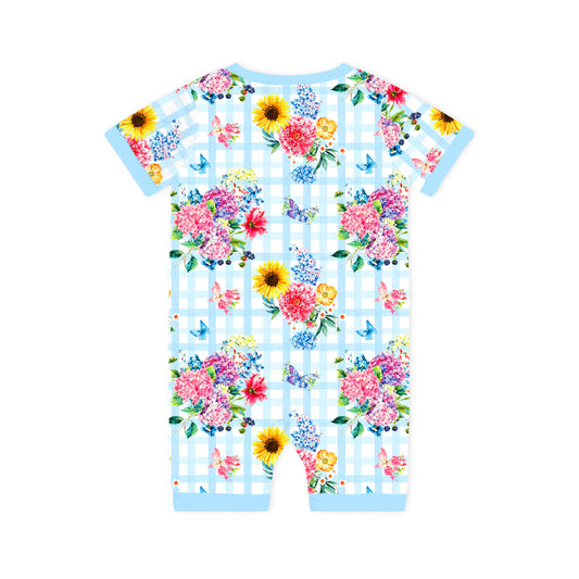 Gingham Garden Bouquet Short Bamboo Zippy Baby Romper