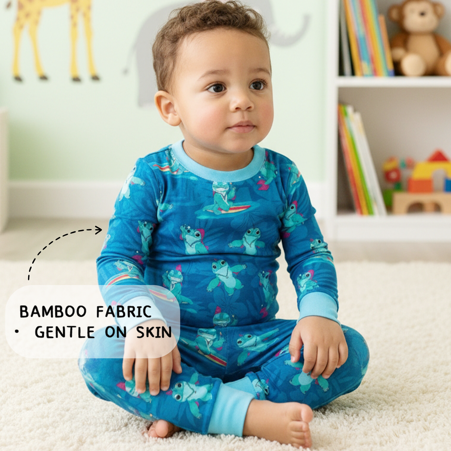 Surfing Dino Ocean Island Two-Piece Pajama Set