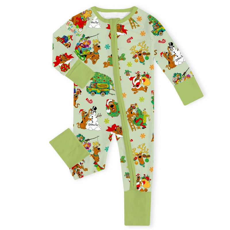 Christmas Mystery Great Dane Dog Baby Bamboo Zipper Romper Pajamas