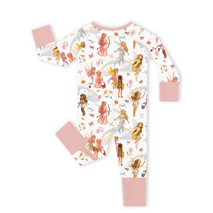 Dancing Fairy Friends Rainbow Flowers Journey Bamboo Zipper Romper Pajamas