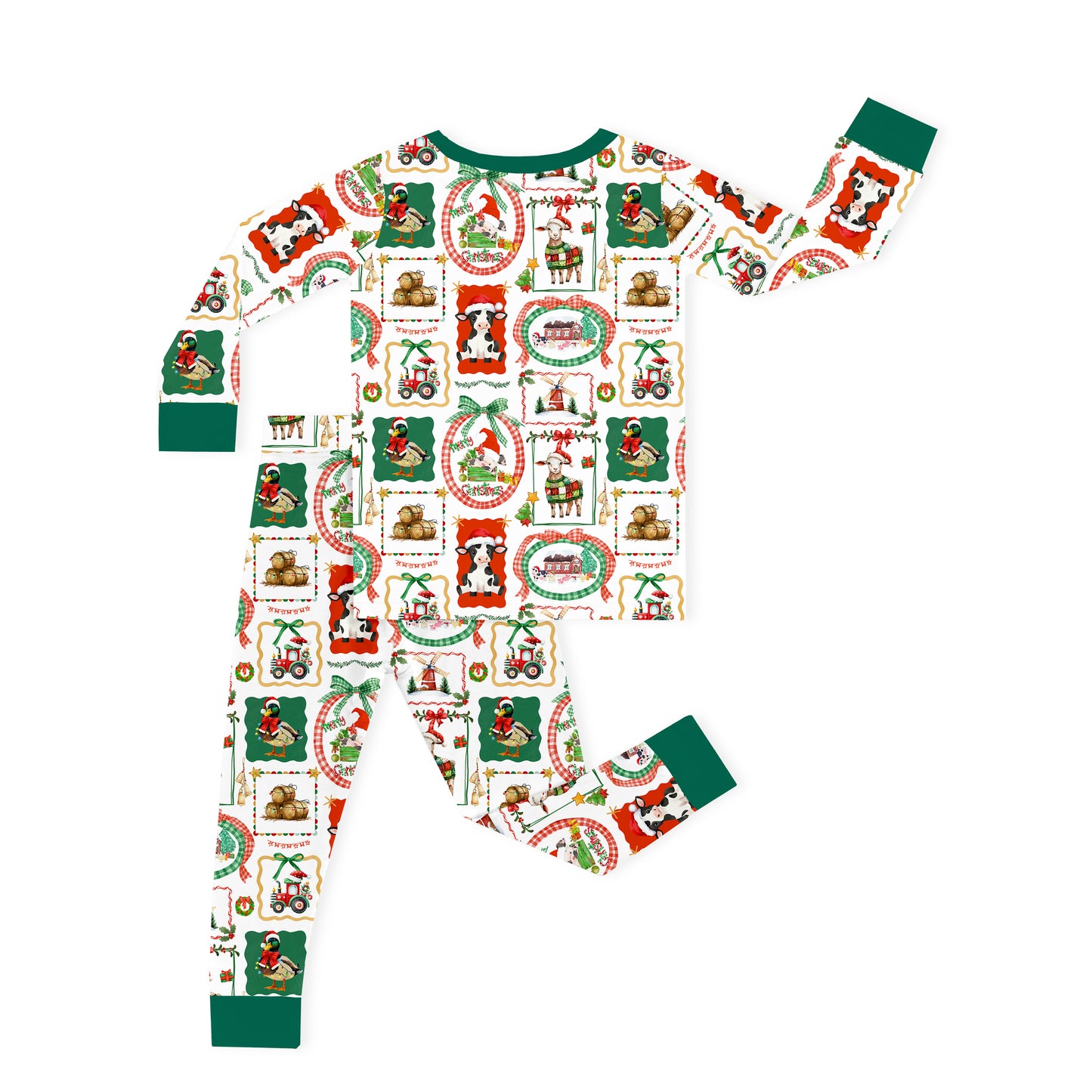 Christmas Farm Animals Kids Bamboo Two-Piece Pajama Set