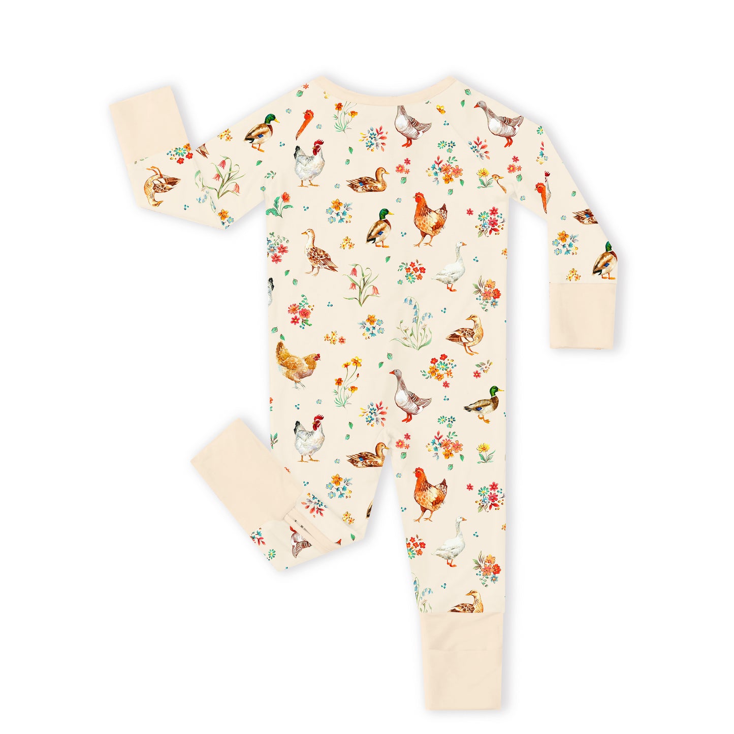 Baby Bamboo Zipper Pajama Romper Farm Duck and Chicken in Wildflower Floral