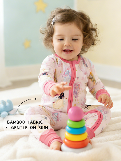 Fairytale Princess Magic Pink Bamboo Zipper Romper Pajamas