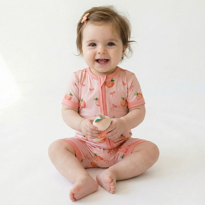 Peach Bow Bamboo Bamboo Short Bamboo Zippy Baby Romper