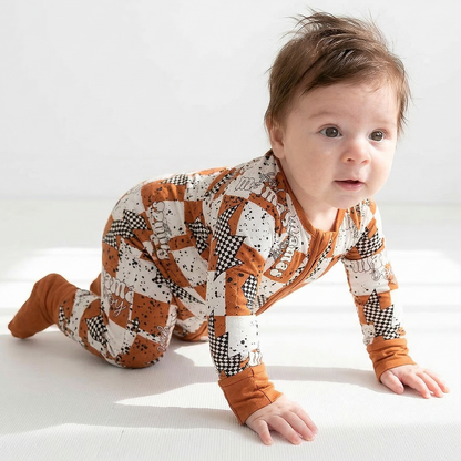 Checkered Lightning Bamboo Zipper Romper Pajamas