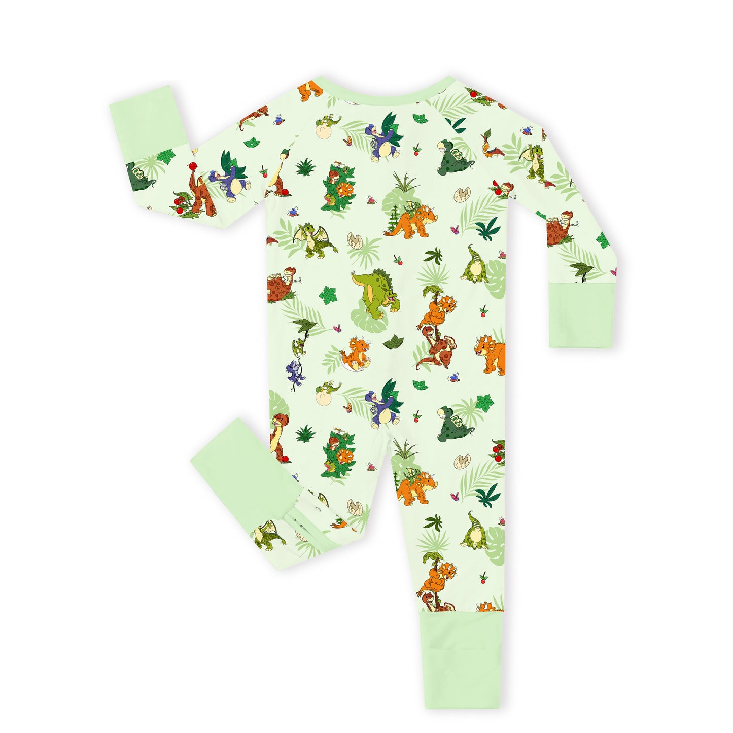Baby Bamboo Zipper Pajama Romper Prehistoric Dino Pals Jungle Playtime Sage Green