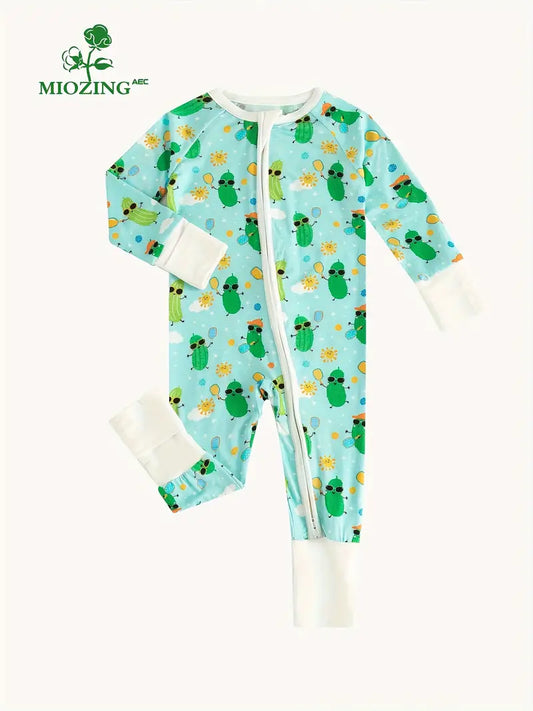 Baby Girl's Cucumber Print Long Sleeve Zipper Jumpsuit, Stylish Comfy Wear For Infant Girls