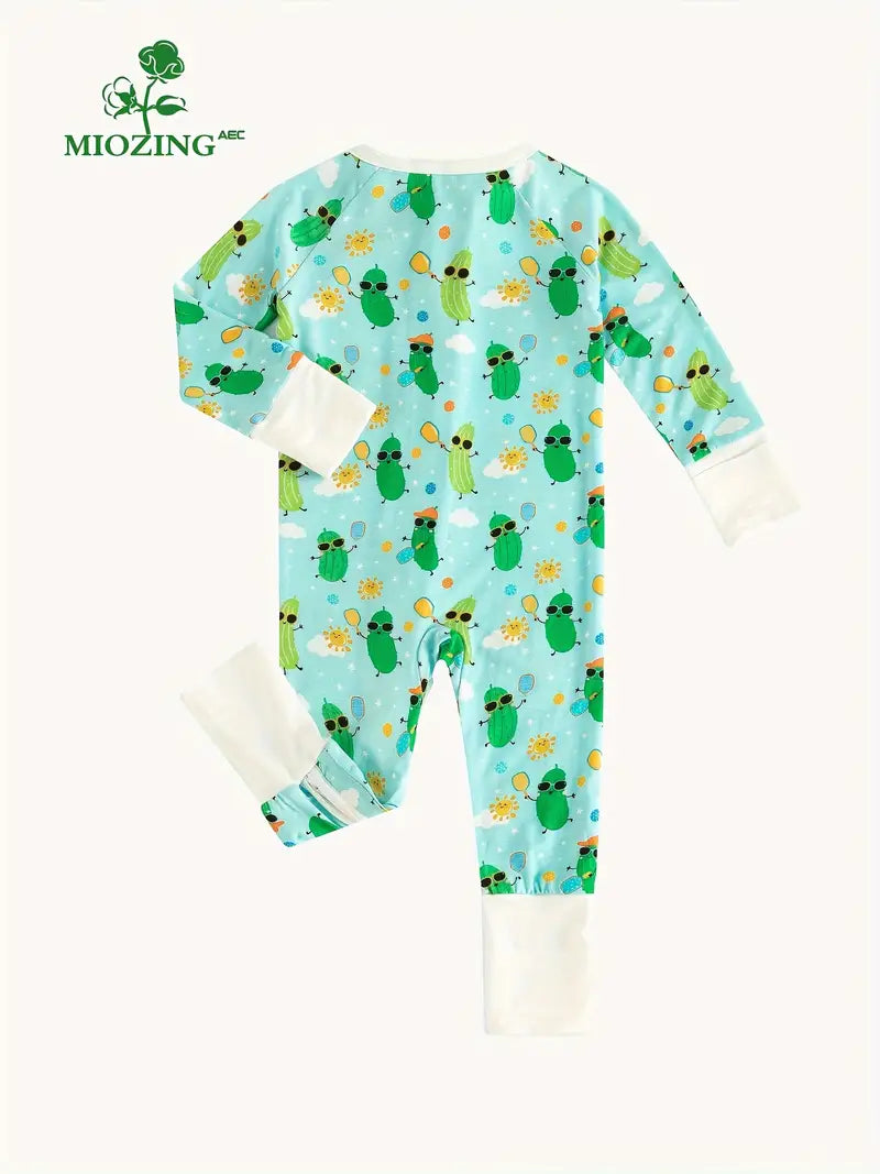 Baby Girl's Cucumber Print Long Sleeve Zipper Jumpsuit, Stylish Comfy Wear For Infant Girls