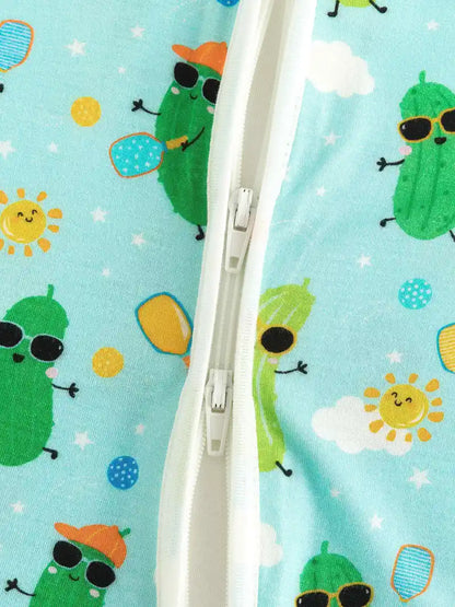 Baby Girl's Cucumber Print Long Sleeve Zipper Jumpsuit, Stylish Comfy Wear For Infant Girls