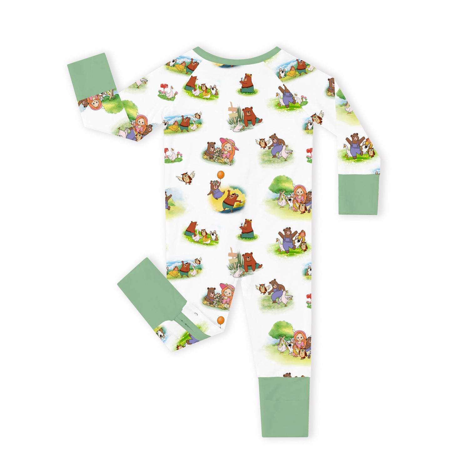 Sweet Forest Friends and Garden Bamboo Zipper Romper Pajamas