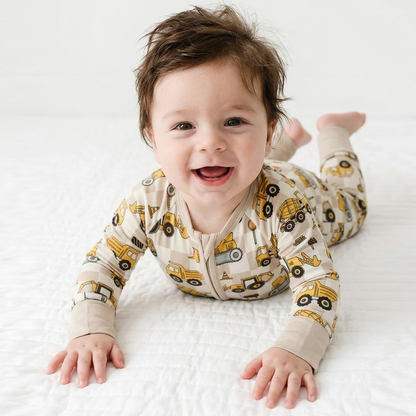 Baby Bamboo Zipper Pajama Romper Plaid Truck