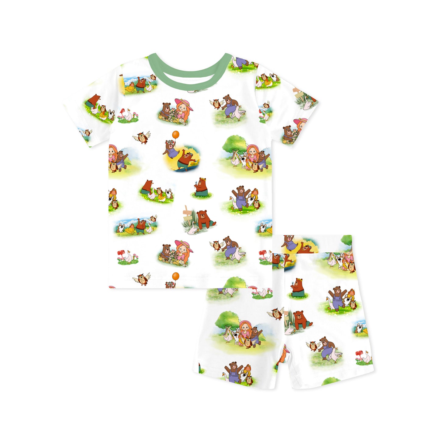 Sweet Forest Friends and Garden Kids Bamboo Two-Piece Pajama Short Sleeve Set