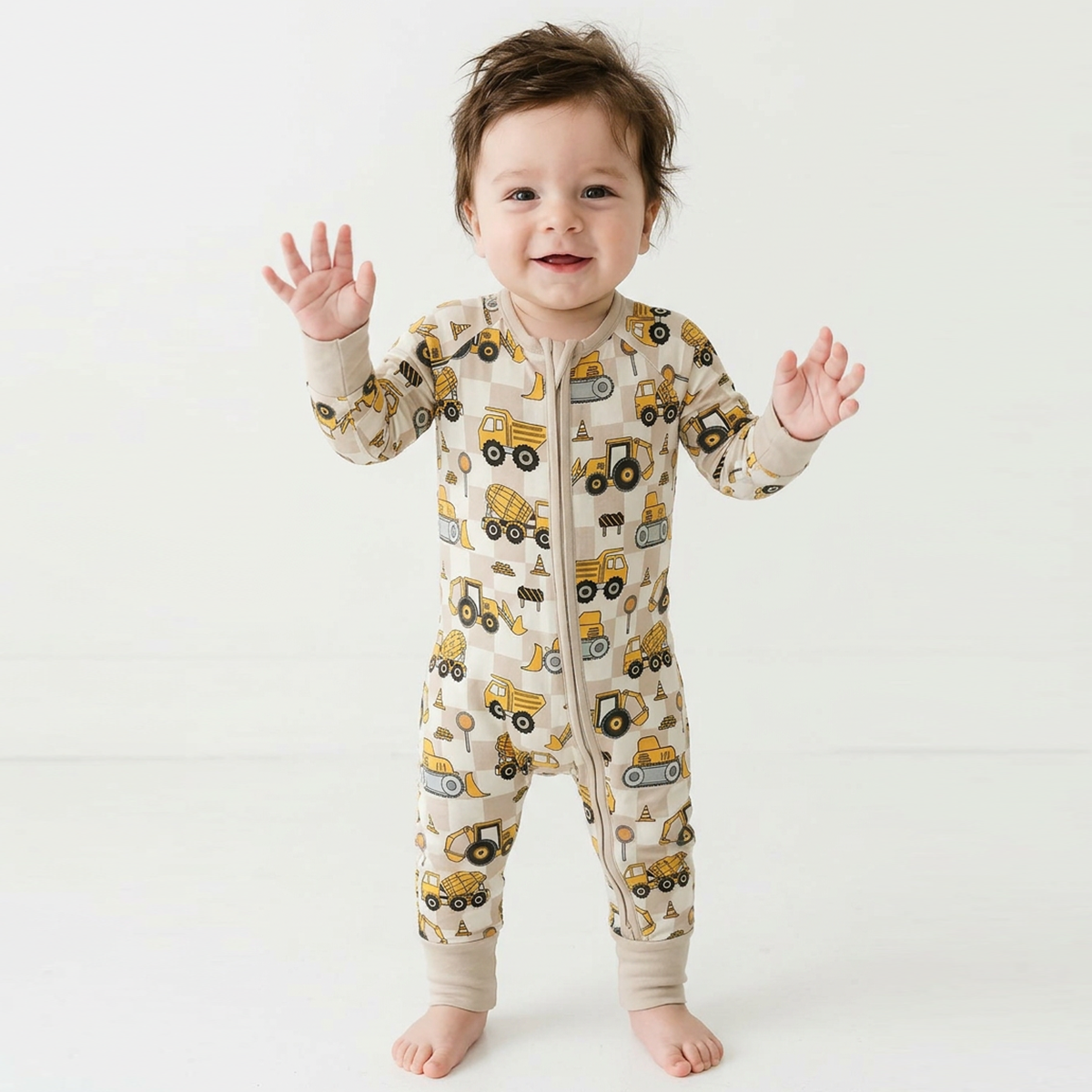 Baby Bamboo Zipper Pajama Romper Plaid Truck