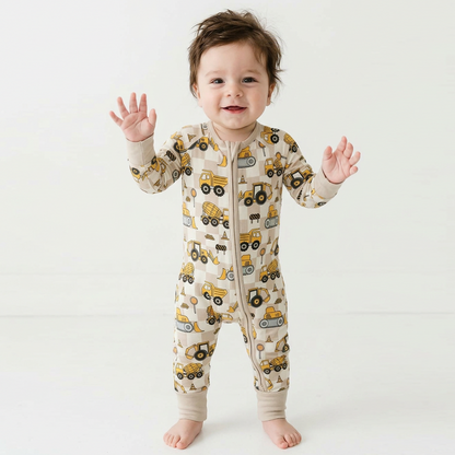 Baby Bamboo Zipper Pajama Romper Plaid Truck