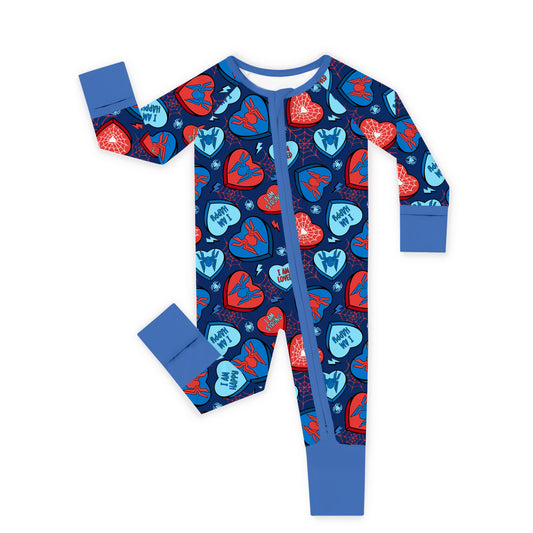Hero Hearts Bamboo Zipper Romper Pajamas