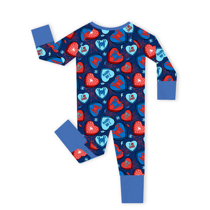 Hero Hearts Bamboo Zipper Romper Pajamas