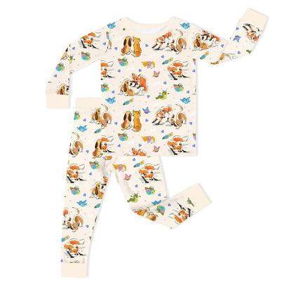 Playful Pups Foxs and Butterflies Kids Bamboo Two-Piece Pajama Set