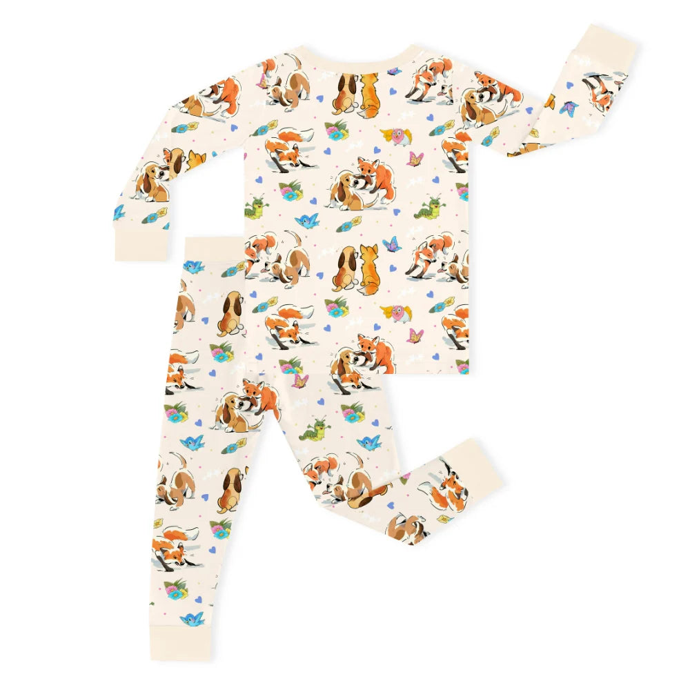 Playful Pups Foxs and Butterflies Kids Bamboo Two-Piece Pajama Set