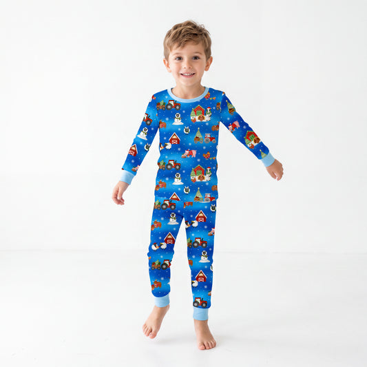 Christmas Western Barnyard Animals Kids Bamboo Two-Piece Pajama Set