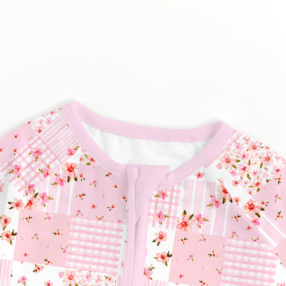 Valentine Floral Quilt Bamboo Zipper Pajama Romper