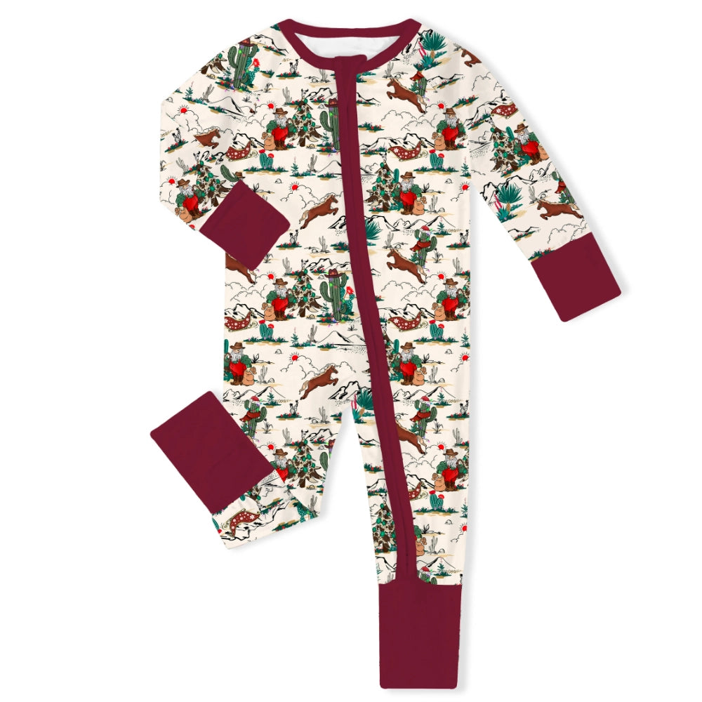 Christmas Cowboy Baby Bamboo Zipper Romper Pajamas