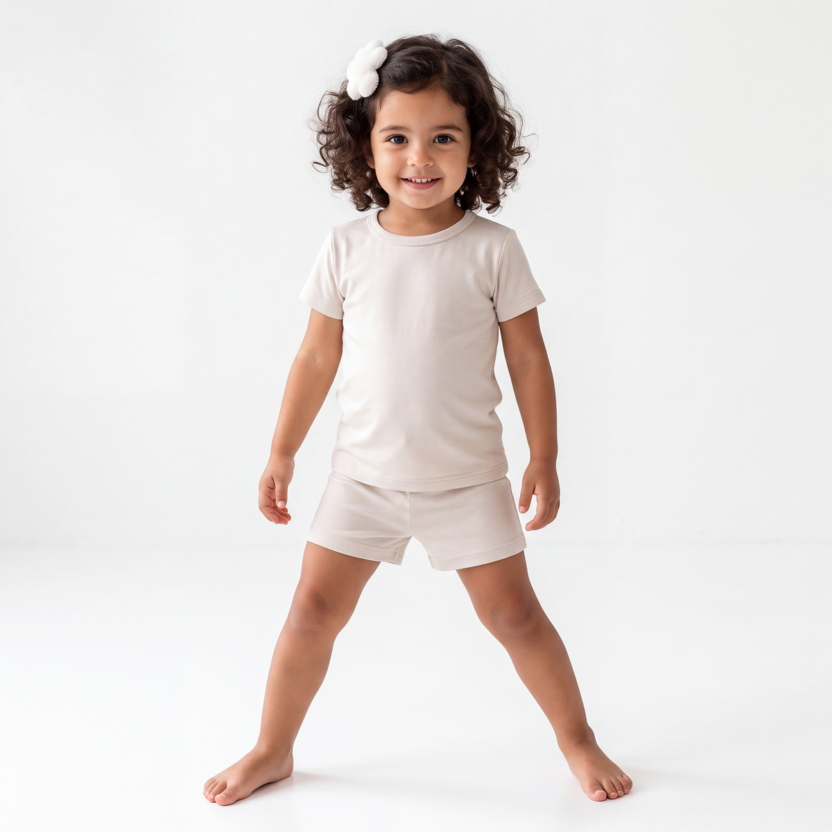 Kids Bamboo Two-Piece Pajama Set Oat Milk Solid