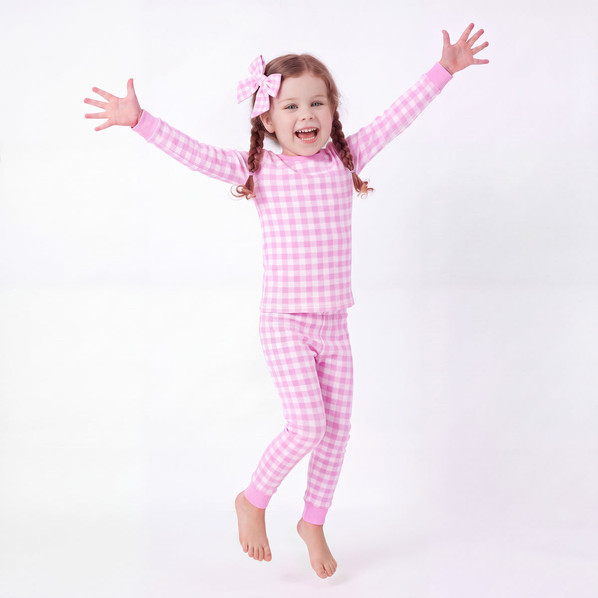 Pink Blush Check Sweet Dreams Kids Two-Piece Pajama Set
