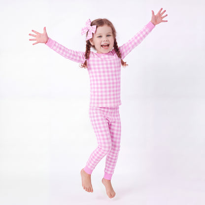 Pink Blush Check Sweet Dreams Kids Two-Piece Pajama Set