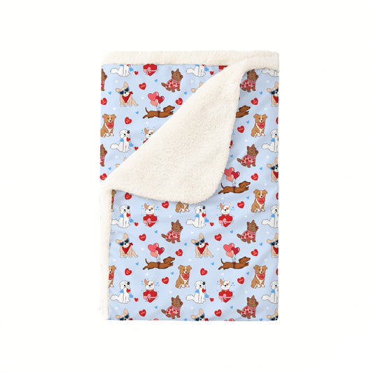 Valentine Heart Puppy Cuddle Crew Blue Bamboo Blanket