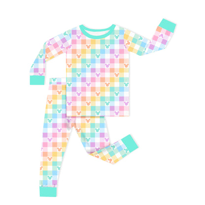 Pastel Magic Check Kids Bamboo Two-Piece Pajama Set