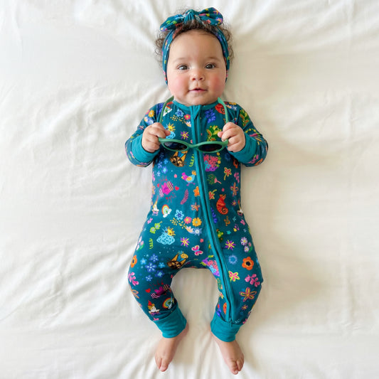 Spring Magic Garden Bamboo Zipper Romper Pajamas