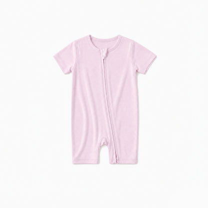 Baby Bamboo Zipper Pajama Romper Soft Pink Solid