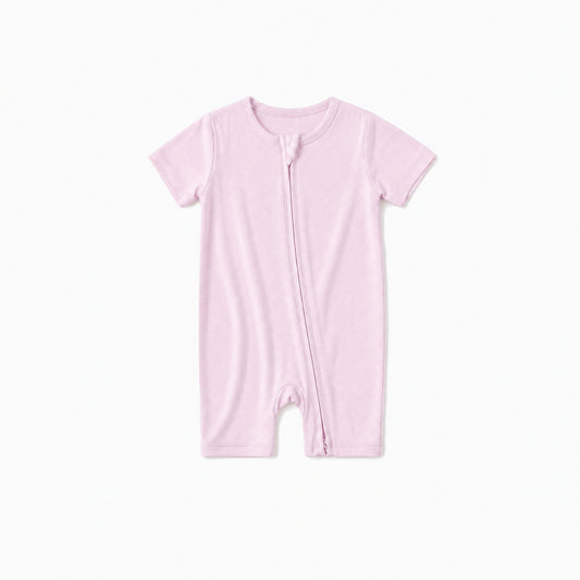 Baby Bamboo Zipper Pajama Romper Soft Pink Solid