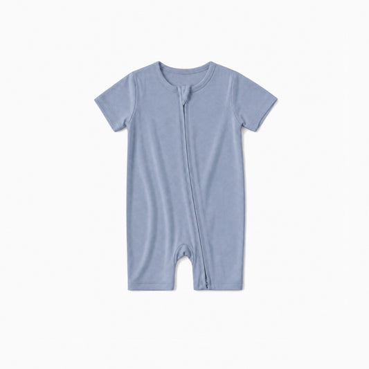 Baby Bamboo Zipper Pajama Romper Greyish Misty Blue