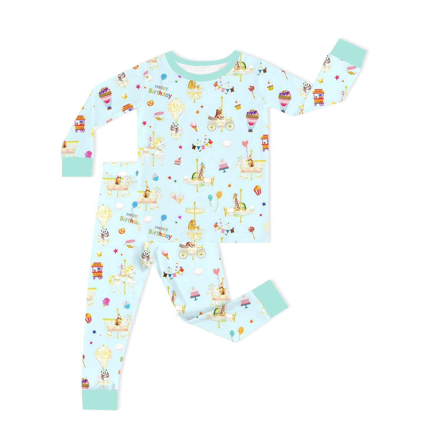 Animals Carnival Fun and Birthday Carousel Bamboo Two-Piece Pajama Set