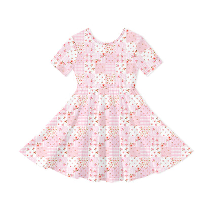 Valentine Floral Quilt Kids Bamboo Short Sleeves Dress