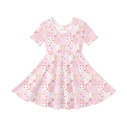 Valentine Floral Quilt Kids Bamboo Short Sleeves Dress