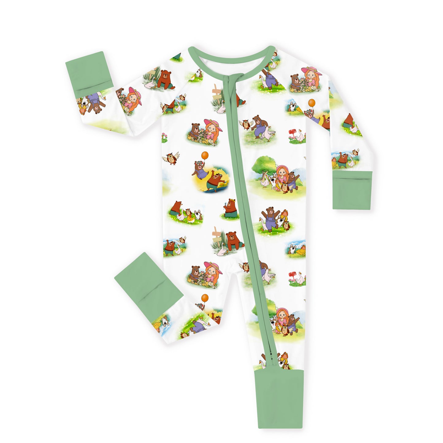 Sweet Forest Friends and Garden Bamboo Zipper Romper Pajamas