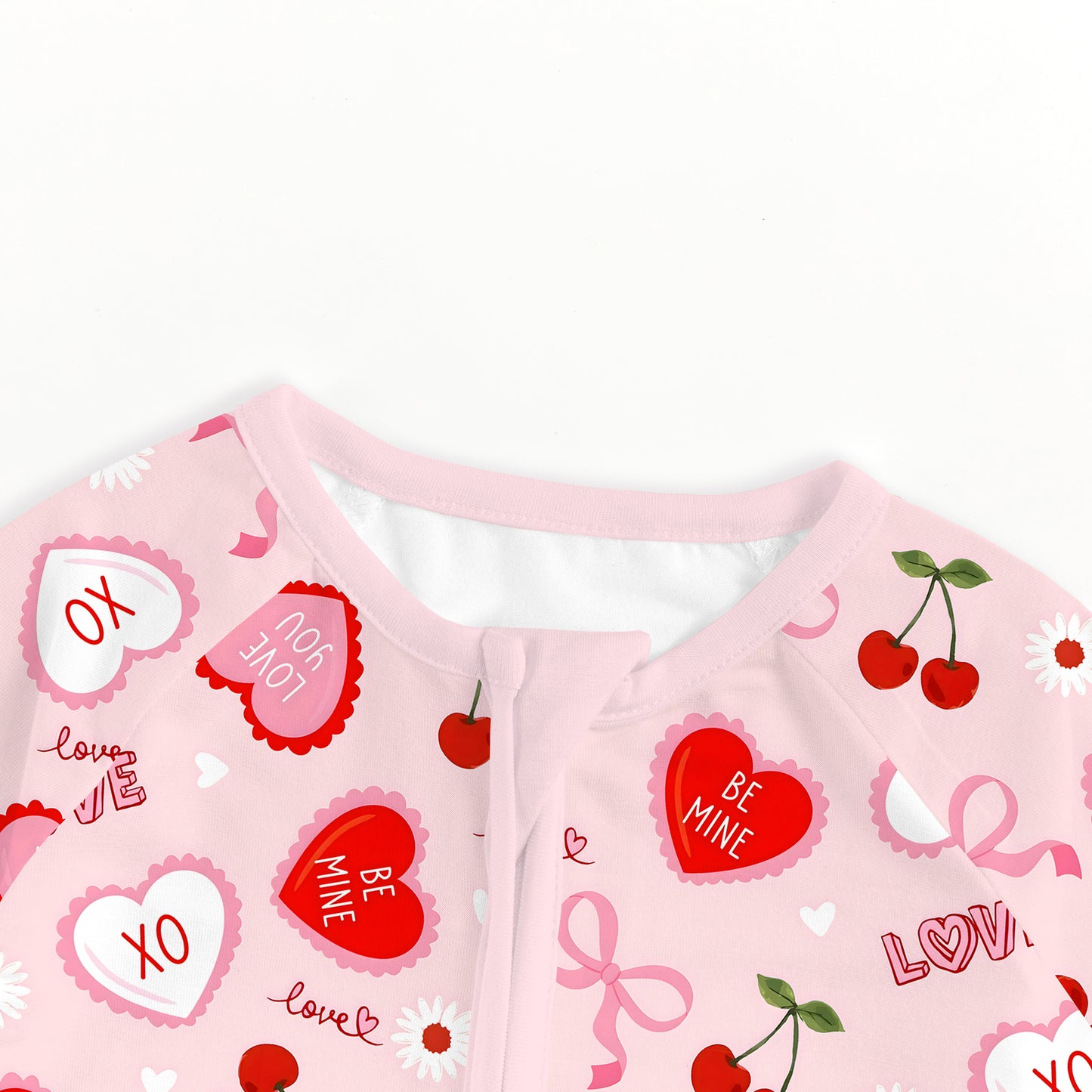 Sweetheart Cherry Hearts Bamboo Zipper Pajama Romper