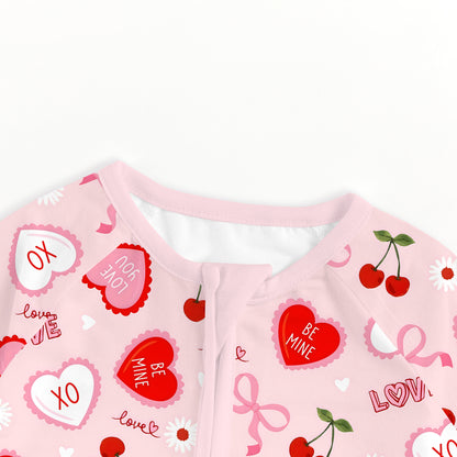 Sweetheart Cherry Hearts Bamboo Zipper Pajama Romper