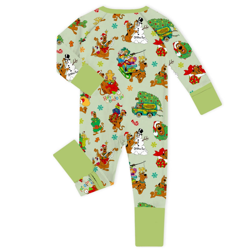Christmas Mystery Great Dane Dog Baby Bamboo Zipper Romper Pajamas
