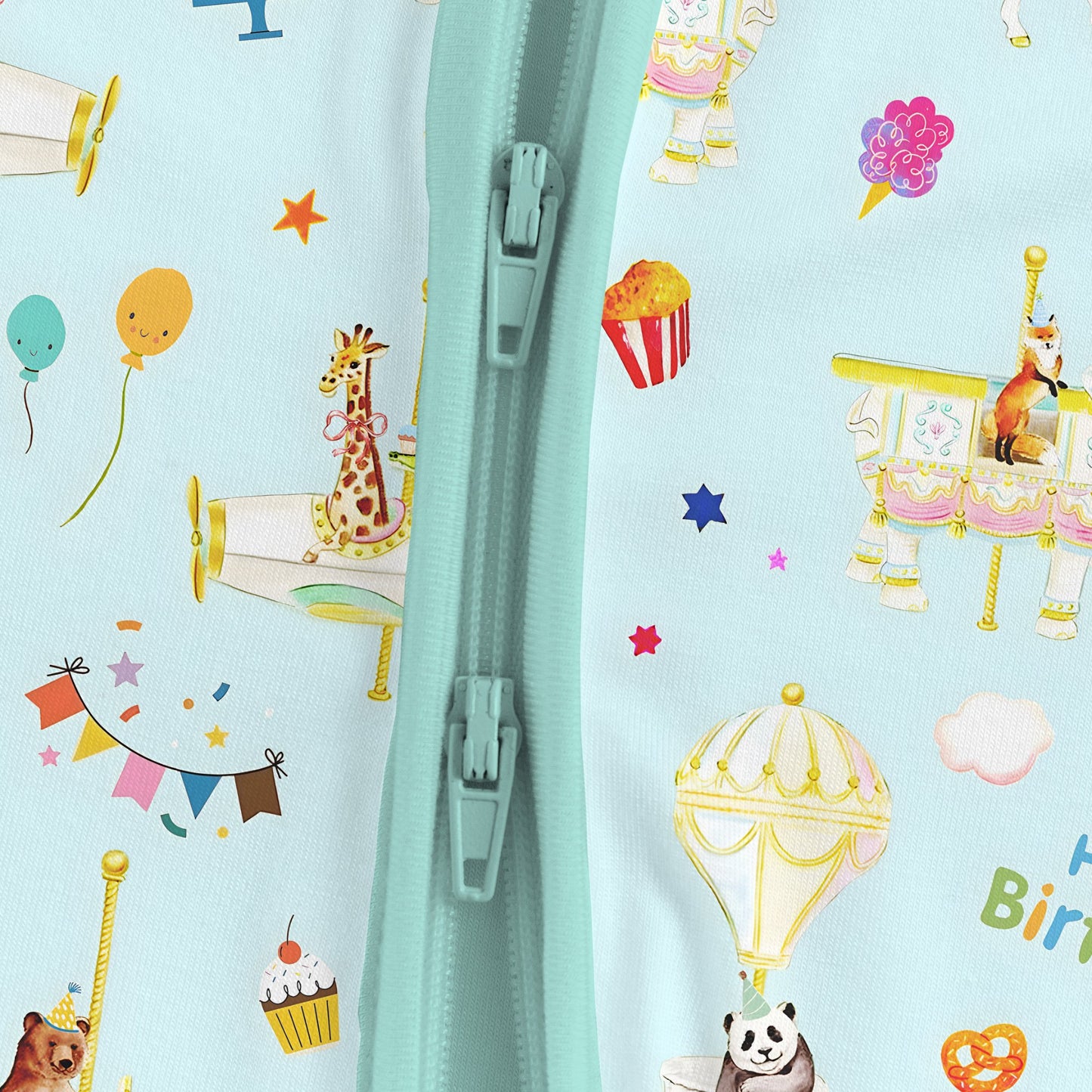 Animals Carnival Fun and Birthday Carousel Bamboo Zipper Romper Pajamas